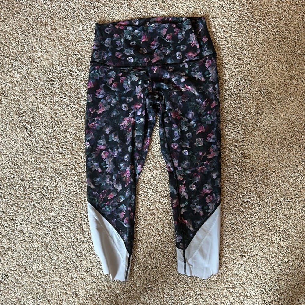 lululemon athletica Floral Black and Gray Leggings